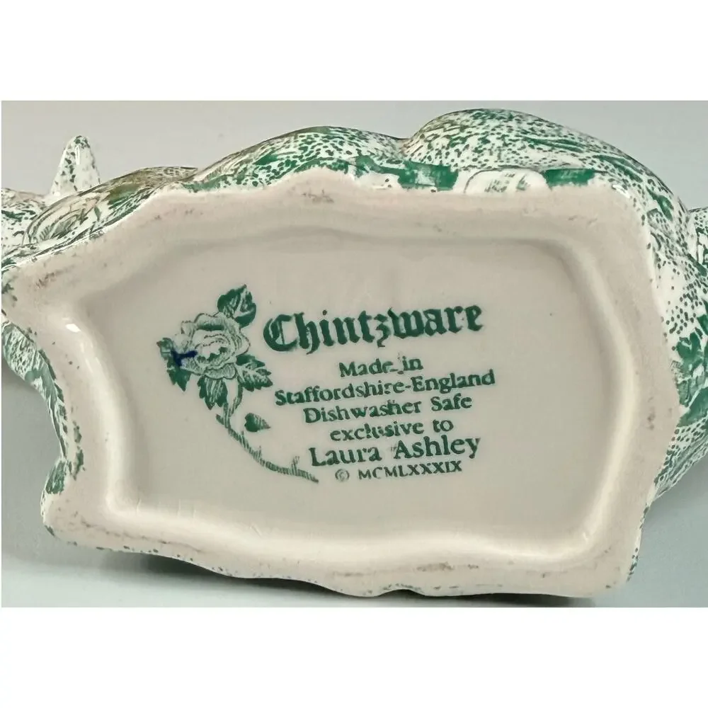 Vintage Laura Ashley Chintzware Green Cow Creamer Staffordshire England 1989